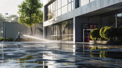 Commercial Building Cleaning Services with High-pressure Water Gun