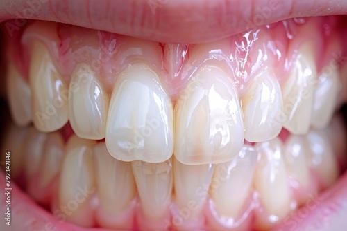 Receding gums occur when gum tissue recedes exposing tooth roots photo