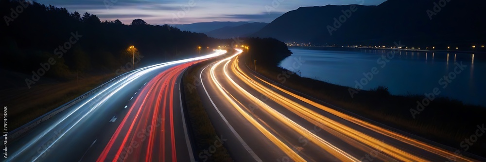 speed motion on the night road, long exposure, abstract photo background
