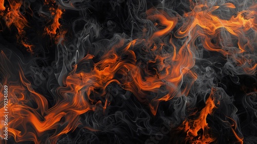 An abstract depiction of fire, with smoky gray and bright yellow flames blending into an intense, fiery scene