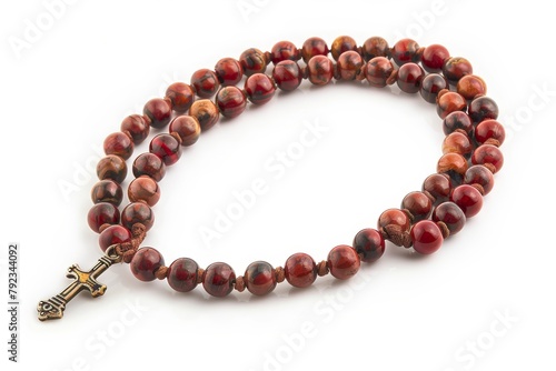 Rosary beads on white background photo