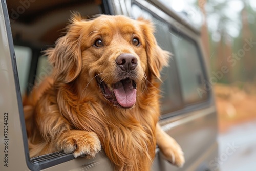 A dog waiting eagerly at the door of a van, ready for the day's adventures