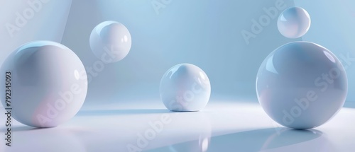 Simple 3D suspended spheres, soft shadows, modern minimalism