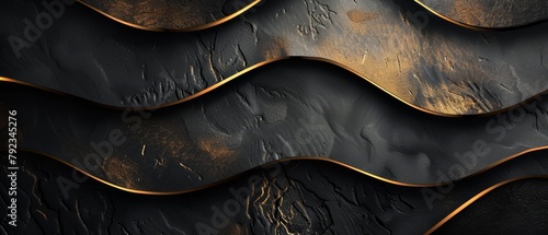 Black titanium background with hammered gold details, luxe minimalism