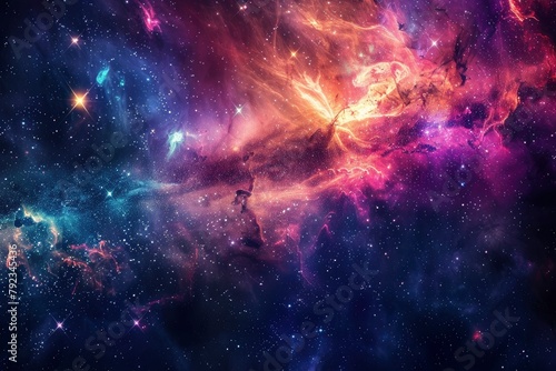 Space scene with stars in the galaxy. Panorama. Universe filled with stars, nebula and galaxy,. Elements of this image furnished by NASA - generative ai #792345436