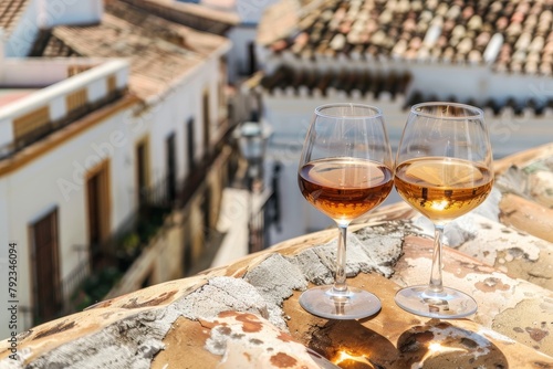Savoring sweet and dry sherry in an old Andalusian town in Spain photo