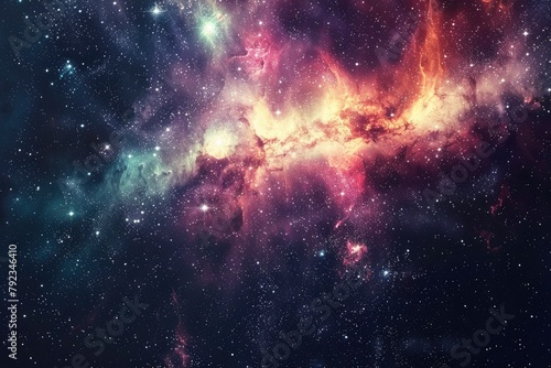 Space scene with stars in the galaxy. Panorama. Universe filled with stars, nebula and galaxy,. Elements of this image furnished by NASA - generative ai #792346410