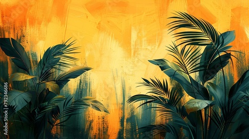 Watercolor  hand drawn plants  palm leaves  flowers. Modern art. Prints  wallpapers  posters  cards  murals.