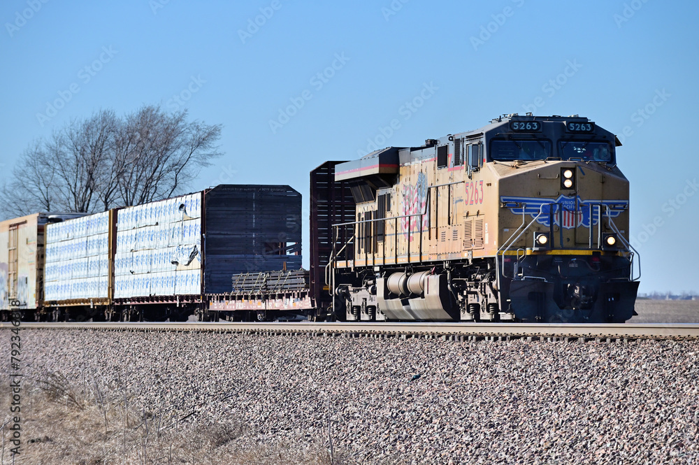 A single locomotive leads a Union Pacific Railroad freight train ...