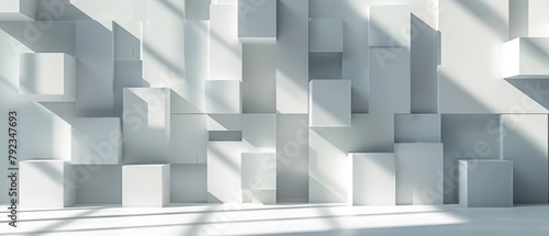 Simple 3D white blocks  clean shadows  minimalist art