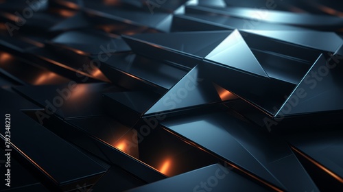 Rotating array of dark 3D prisms, tech minimalist style, hypnotic effect photo
