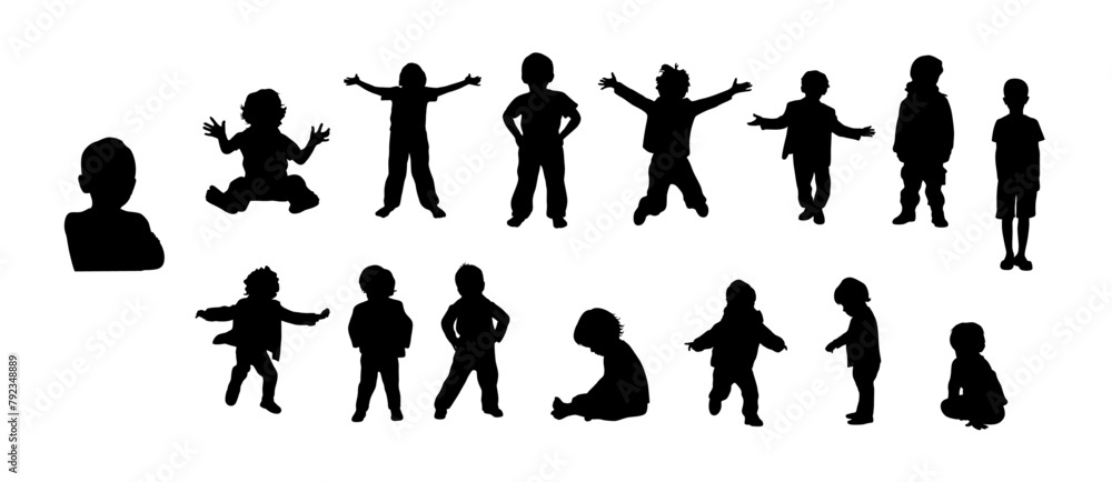 Little boy silhouette, Vector silhouette of children, children standing silhouettes