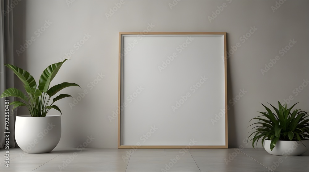 Empty square frame mockup in room minimal style.generative.ai 