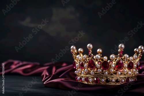 Crown adorned with rubies pearls on black