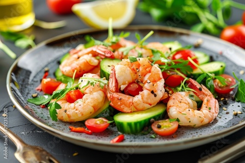 Delicious prawn salad with fresh vegetables