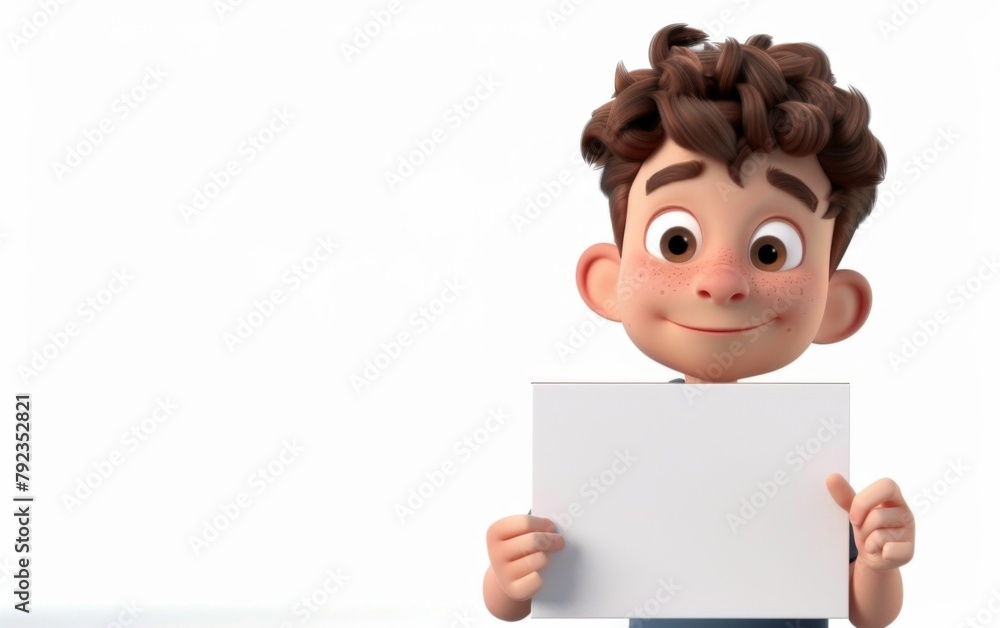 3D cartoon character holding a blank whiteboard, 3d rendering. Illustration for advertising 3D cartoon character holding a blank whiteboard, 3d rendering. Illustration for advertising