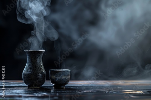 Hot sake displayed on black background