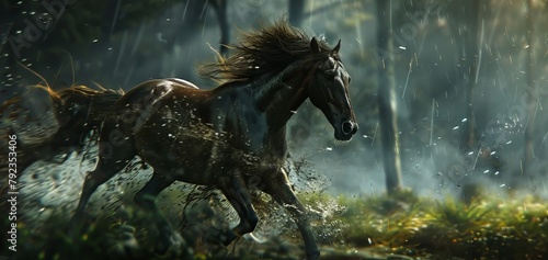 Horse Running From Storm Rain