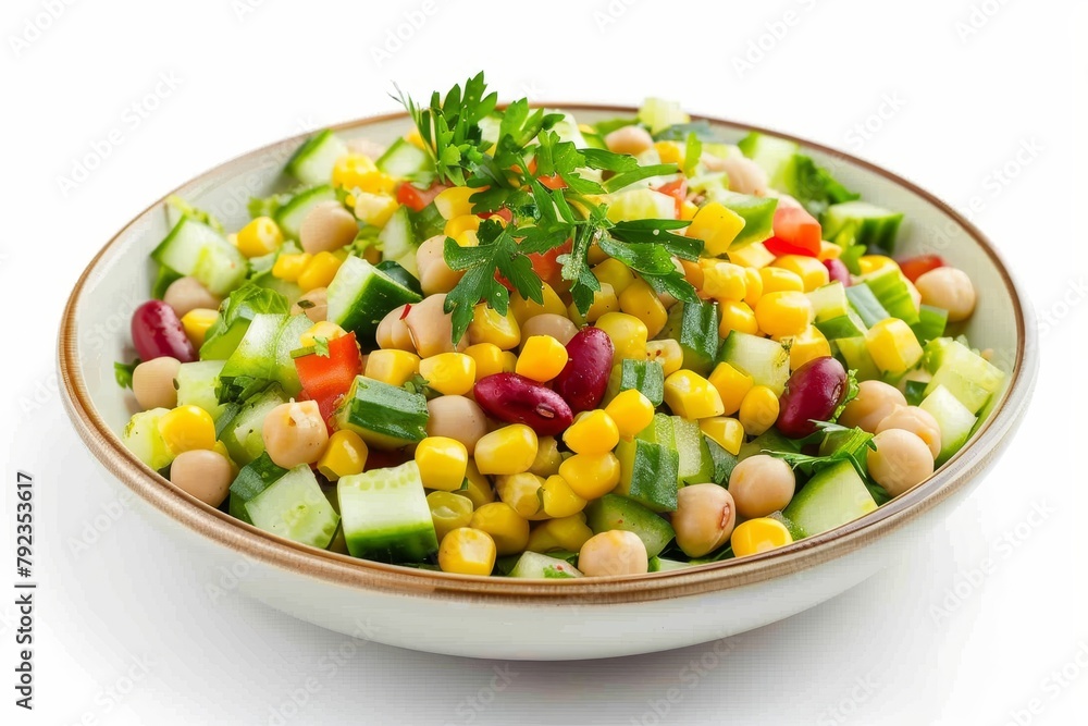 Mexican corn salad with green beans on white background Mexican corn salad with green beans on white background
