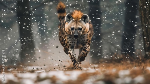 Hyena Running in Snow Winter photo