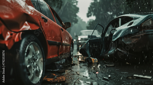 A car crash in a video game with a red car and a yellow car © wanchai