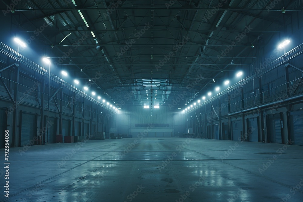 Modern LED lighting in large transport warehouse