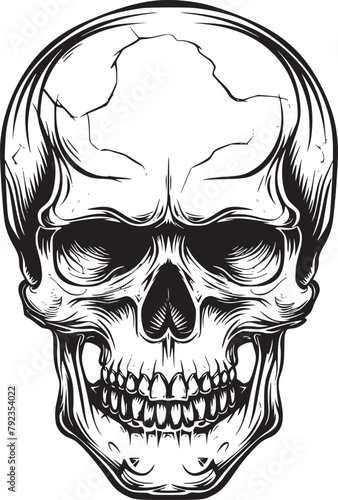 Human skull illustration. Monochrome hand-drawn skull on black and white backgrounds. Vector