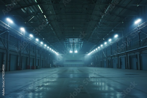 Modern LED lighting in large transport warehouse