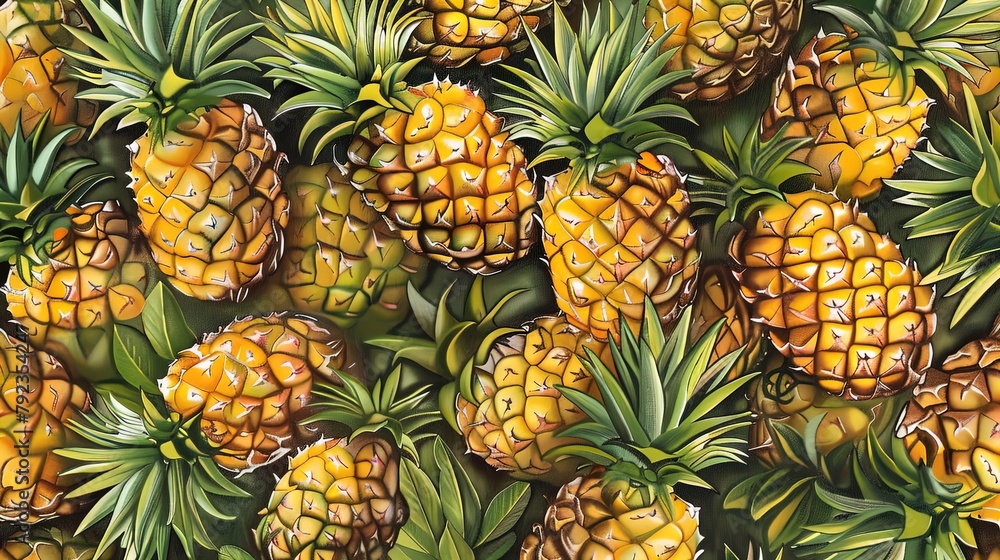 Tropical Awe: A Lush Pineapple Harvest in Rich Detail. Tropical Awe: A Lush Pineapple Harvest in Rich Detail.