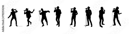 Man singing karaoke with micro, happy singer silhouette, Man and woman singer silhouette, male female singing on mic