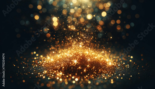 golden glitter sparkling on a dark background 