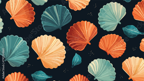 Sea shells seamless vector pattern. 2d flat cartoon