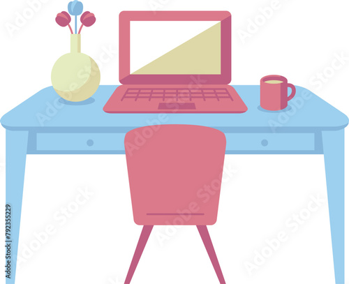 おしゃれなパソコンのあるデスクイラスト