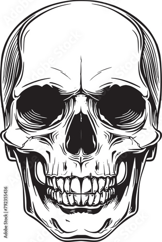 Human skull illustration. Monochrome hand-drawn skull on black and white backgrounds. Vector
