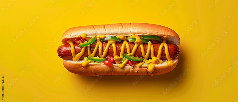 Classic hot dog bright yellow mustard Classic hot dog bright yellow mustard