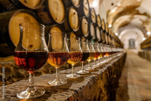 Tasting Sherry wines in Jerez cellars varied fortifies from dry to very sweet photo