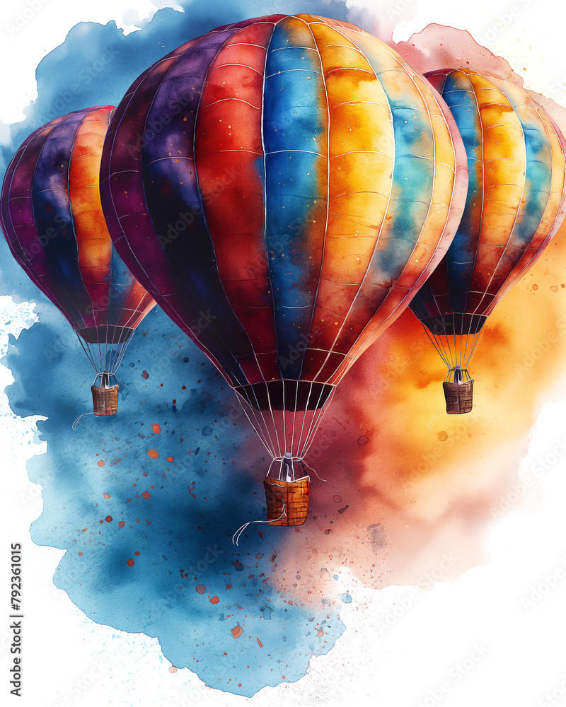 Obraz premium full length cute colorful watercolor Hot balloons sublimation clipart isolated on white, cartoon