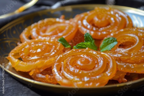 Traditional Indian dessert made of deep fried batter soaked in syrup photo