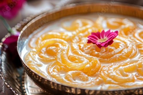 Traditional Indian dessert rabri jalebi with rabdi made from condensed milk photo