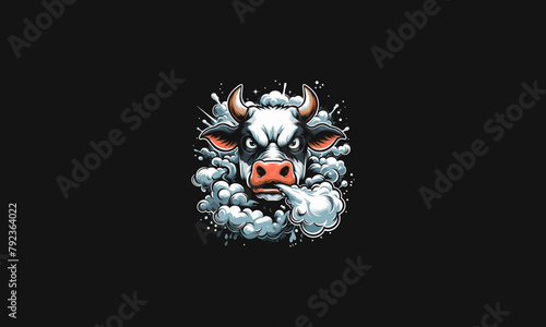 head cow angry with smoke vector artwork design