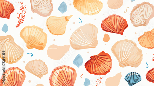 Seashells seamless pattern. 2d flat cartoon vactor