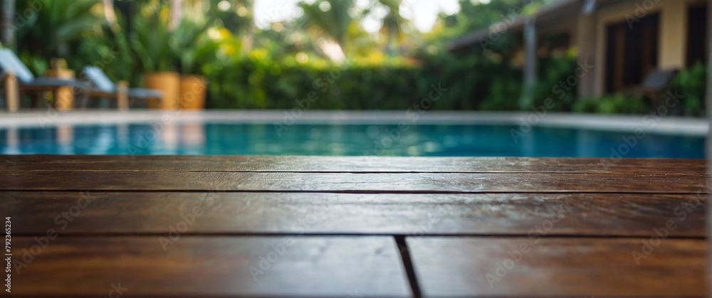 Showcase your product in a summery setting with a blurred pool backdrop Showcase your product in a summery setting with a blurred pool backdrop