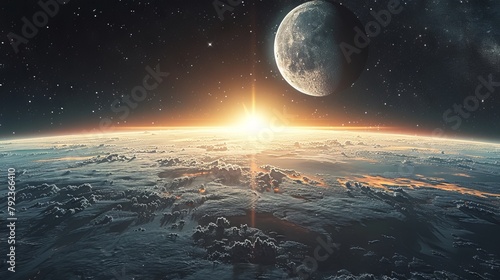 A space scene with the sun rising over the earth. #792366410