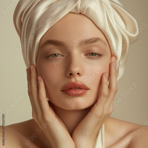 Silk European women's beauty image (skin care, body care, beauty salon)