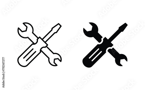 Tools icon set. Repair icon, Wrench, screwdriver and gear icon vector	