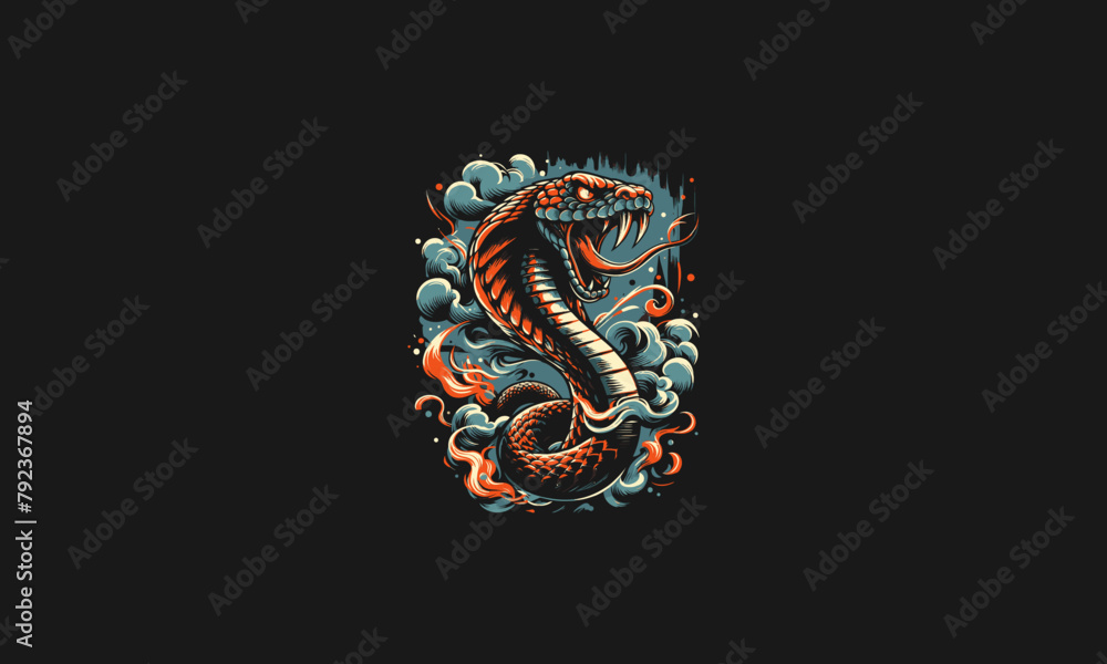 Obraz premium king cobra angry with flames vector artwork design