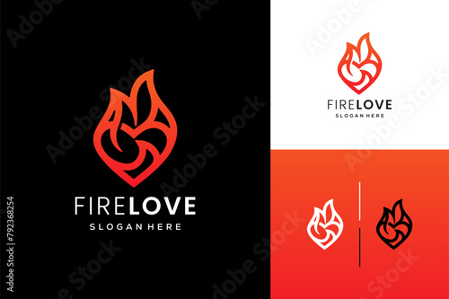 Fire combination with love or heart logo design