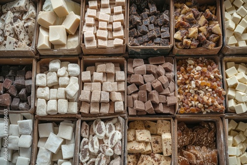 High quality aerial photo showing various nougat types in Marrakech s Medina photo