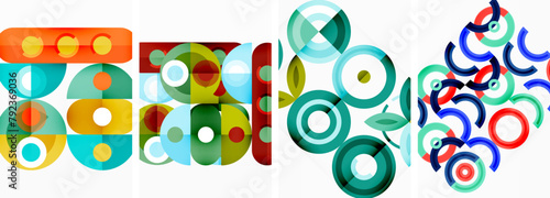 An artistic illustration featuring a variety of colorful circles on a white background, resembling a pattern of automotive tire treads. The use of electric blue adds a pop of color to the design
