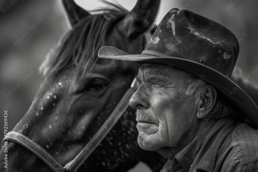 Horse and cowboy looking far away Horse and cowboy looking far away